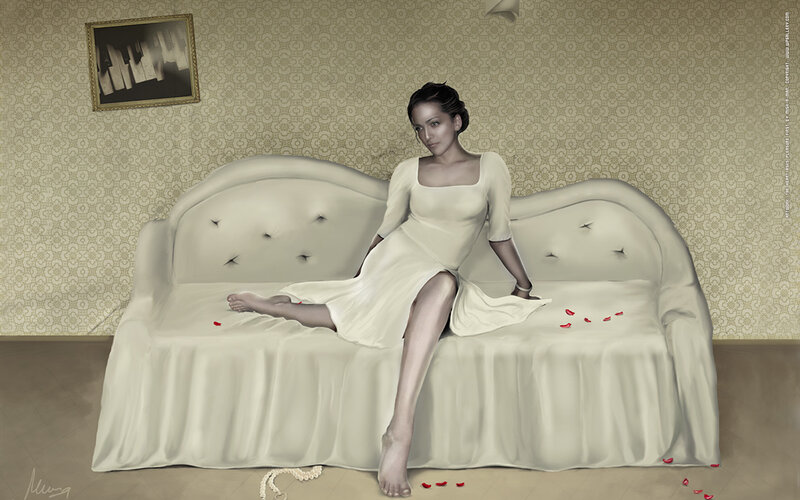 Woman in White Dress — Dramatic, Digital Art