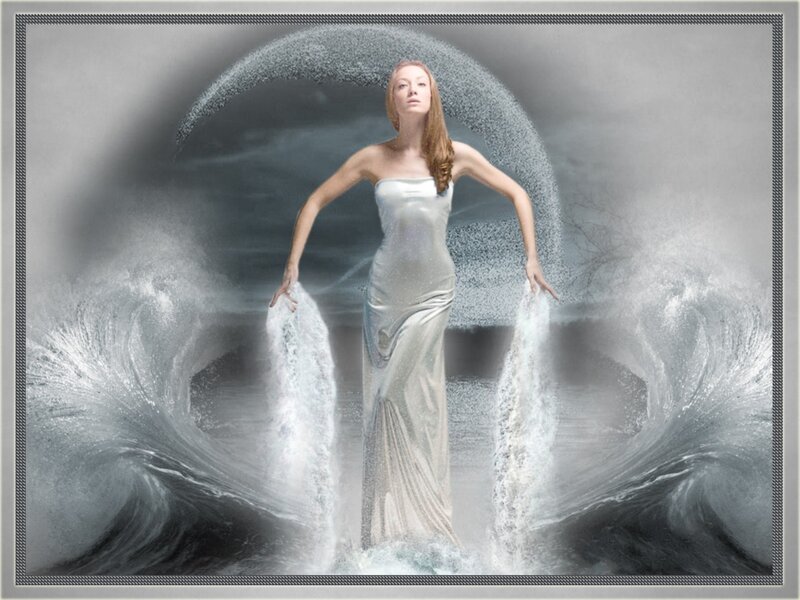 Woman in White Dress — Dramatic, Digital Art, Waves