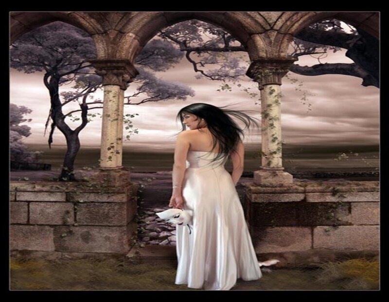 Woman in White Dress — Dramatic, Dusk