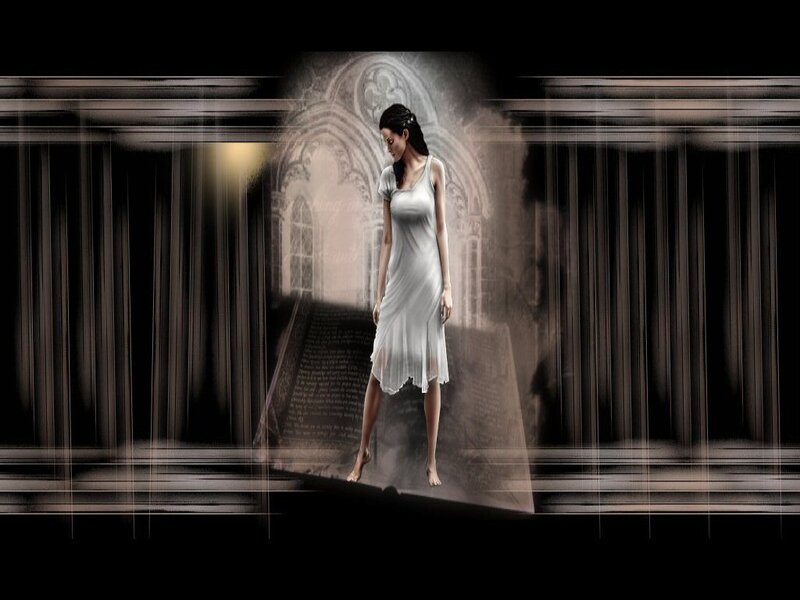 Woman in White Dress — Dramatic, Night, Digital Art, Archway