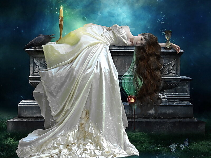 Woman in White Dress — Dramatic, Night, Digital Art, Candle