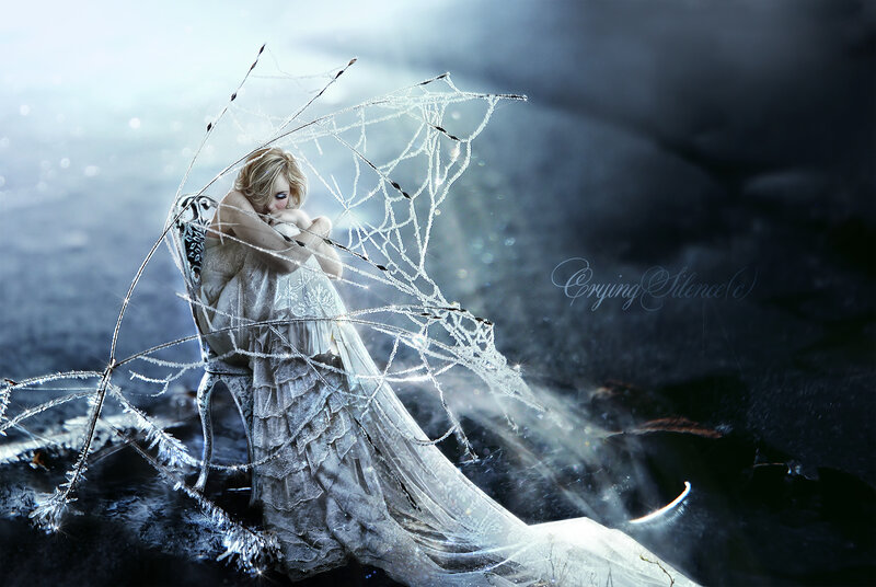 Woman in White Dress — Dramatic, Night, Digital Art, Chair