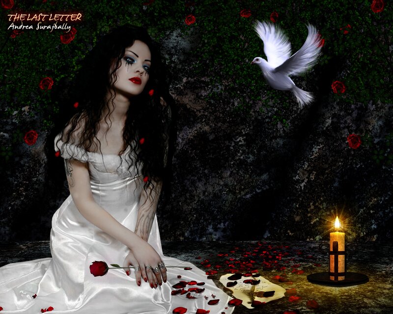 Woman in White Dress — Dramatic, Night, Digital Art, Dove