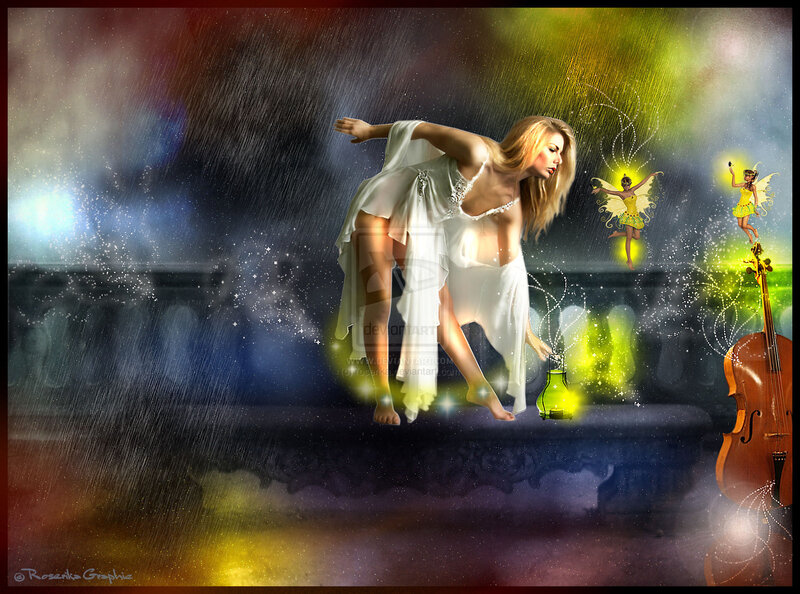 Woman in White Dress — Dramatic, Night, Digital Art, Fairies