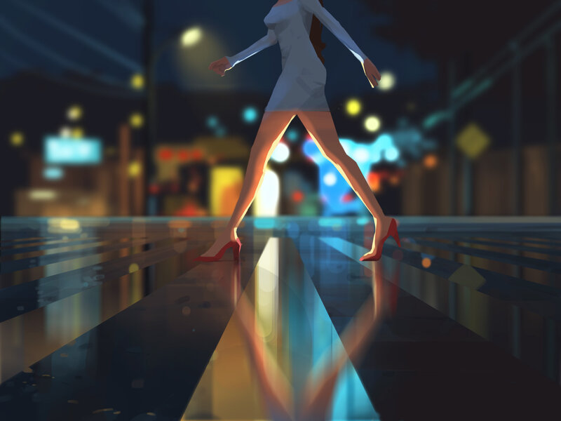 Woman in White Dress — Dramatic, Night, Digital Art, High Heels