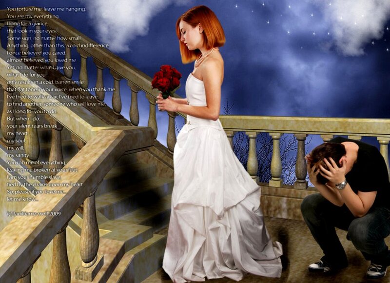 Woman in White Dress — Dramatic, Night, Digital Art, Man on Ground