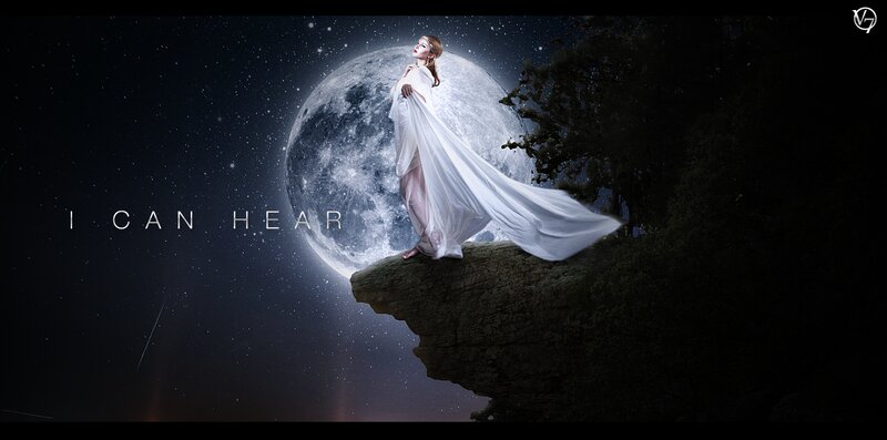 Woman in White Dress — Dramatic, Night, Digital Art, Moon, Cliff