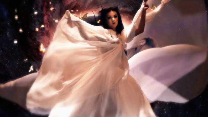 Woman in White Dress — Dramatic, Night, Digital Art, Stars, Space