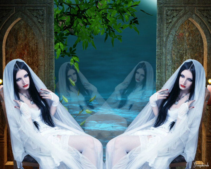 Woman in White Dress — Dramatic, Night, Digital Art, Veil