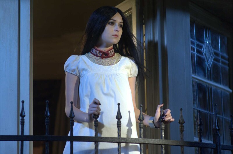 Woman in White Dress — Dramatic, Night, Photograph, Balcony