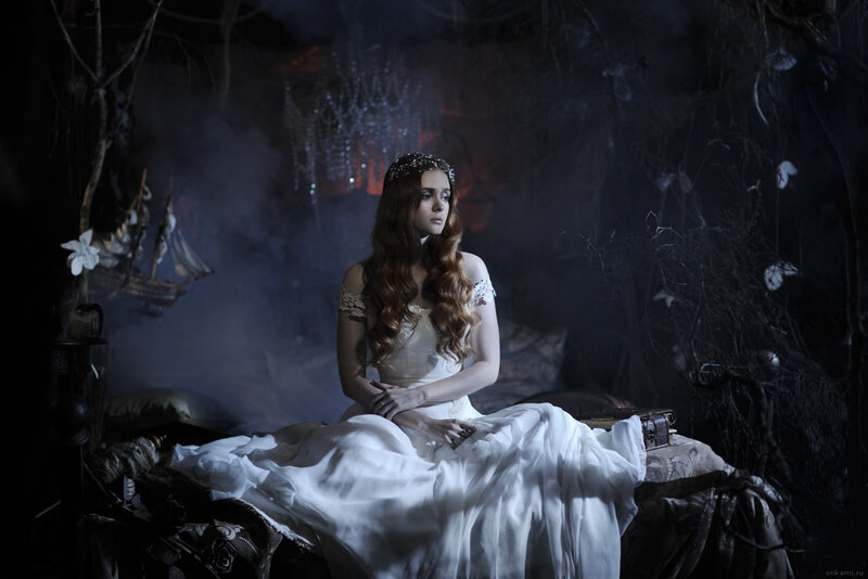 Woman in White Dress — Dramatic, Night, Photograph, Crown