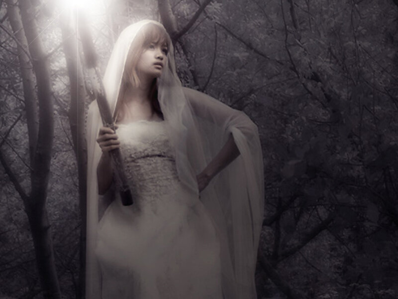 Woman in White Dress — Dramatic, Night, Photograph, Forest