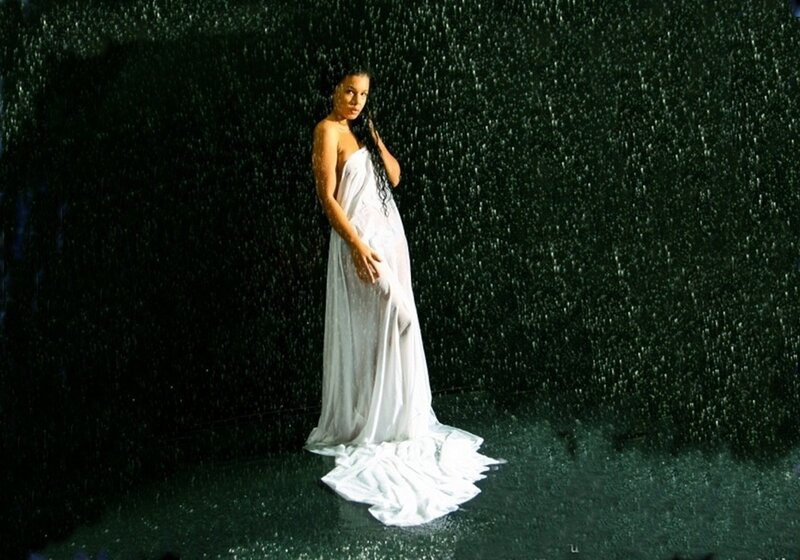 Woman in White Dress — Dramatic, Night, Photograph, Rain