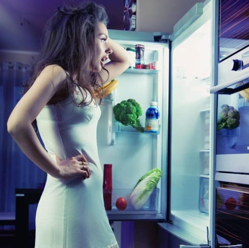 Woman in White Dress — Dramatic, Night, Photograph, Refrigerator
