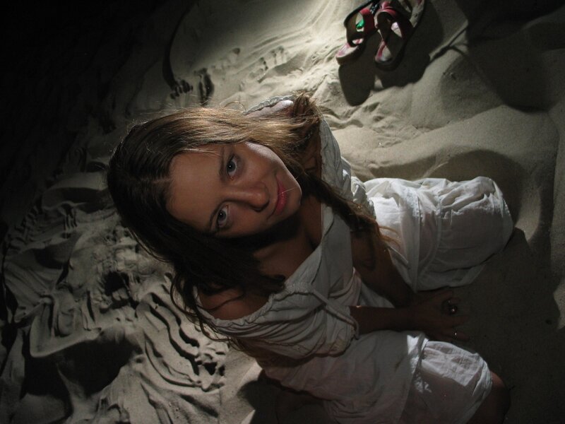 Woman in White Dress — Dramatic, Night, Photograph, Sand