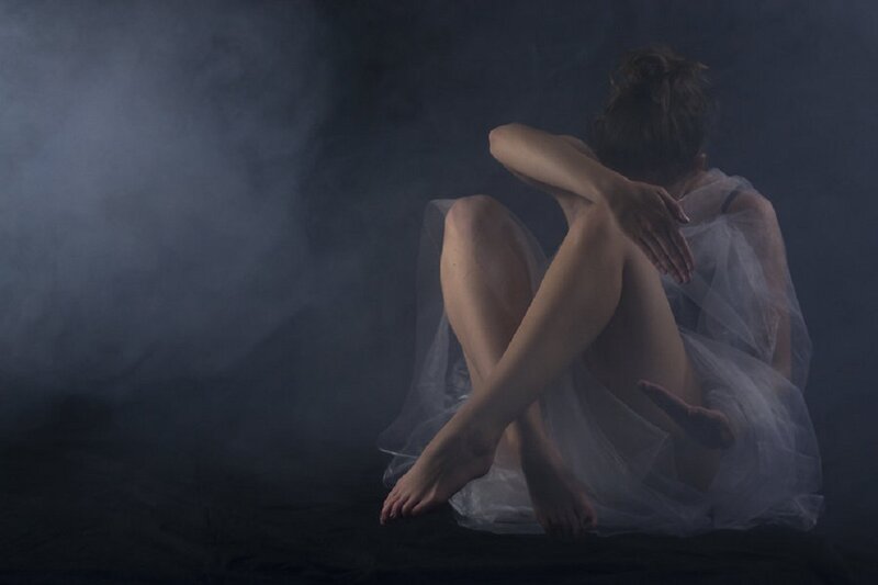Woman in White Dress — Dramatic, Night, Photograph, Smoke
