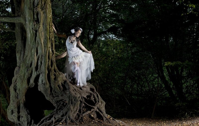 Woman in White Dress — Dramatic, Night, Photograph, Tree, Forest