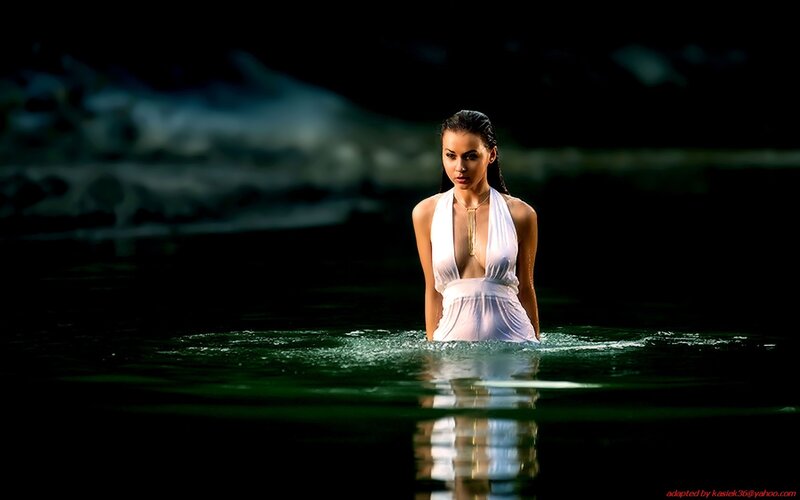 Woman in White Dress — Dramatic, Night, Photograph, Water