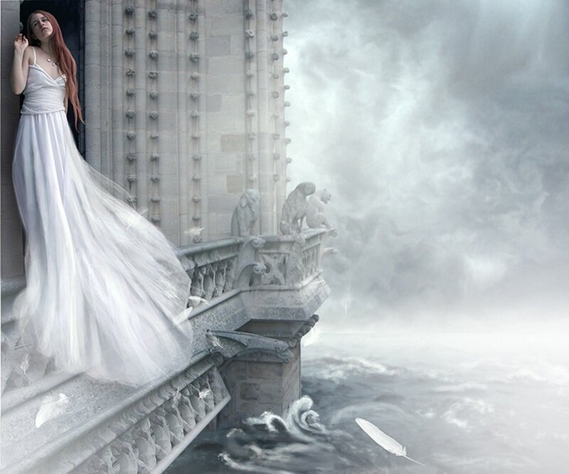 Woman in White Dress — Dramatic, Night