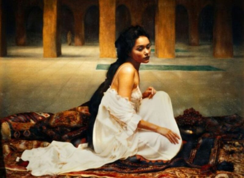 Woman in White Dress — Dramatic, Painting, Carpet