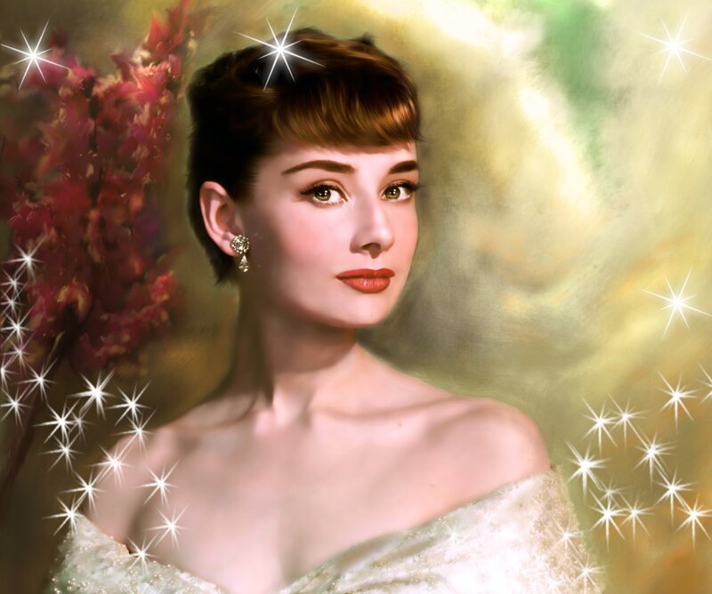 Woman in White Dress — Dramatic, Painting, Flowers