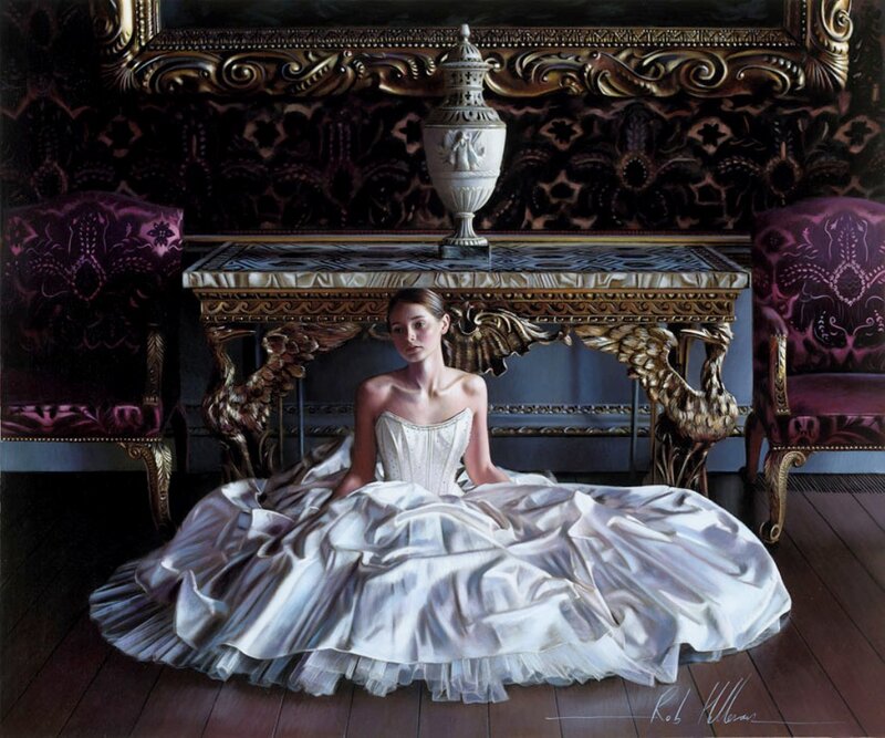 Woman in White Dress — Dramatic, Painting, Table