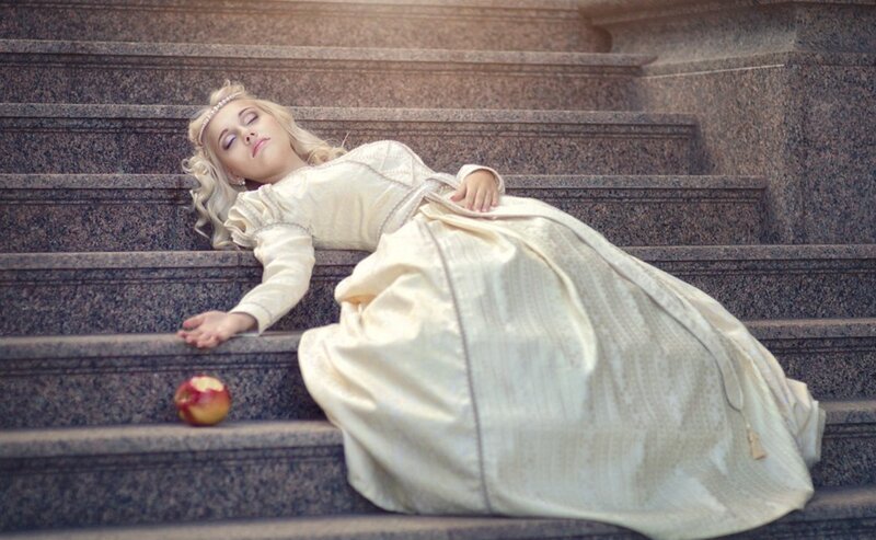 Woman in White Dress — Dramatic, Photograph, Apple, Stairs