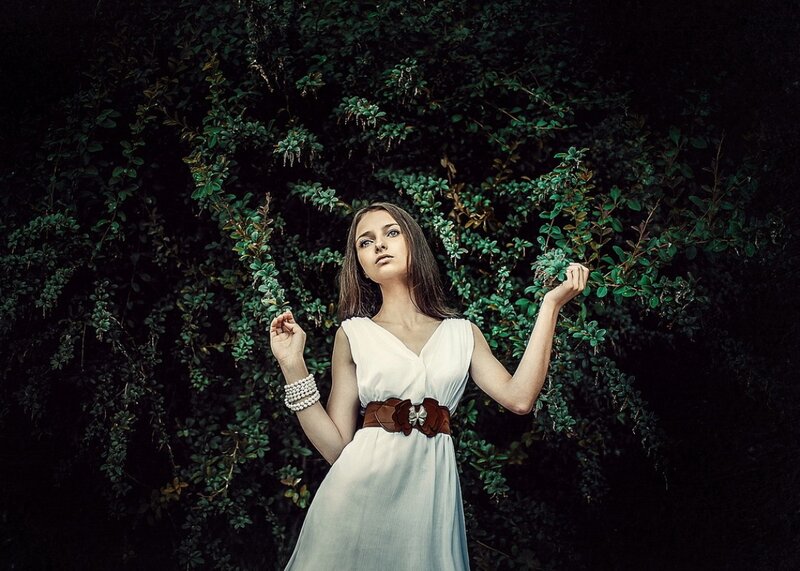 Woman in White Dress — Dramatic, Photograph, Belt