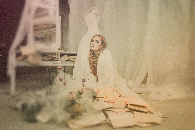 Woman in White Dress — Dramatic, Photograph, Books