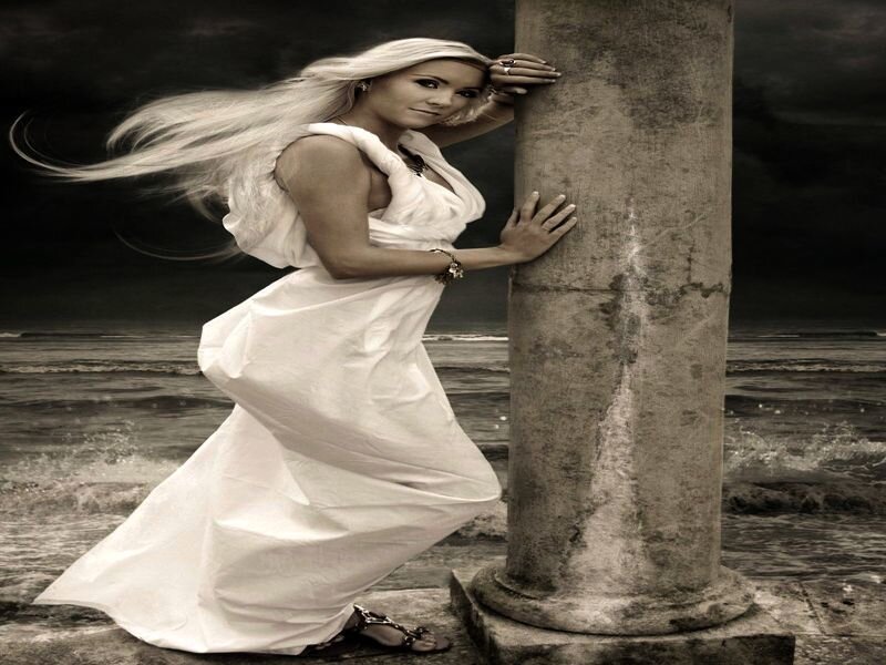 Woman in White Dress — Dramatic, Photograph, Column
