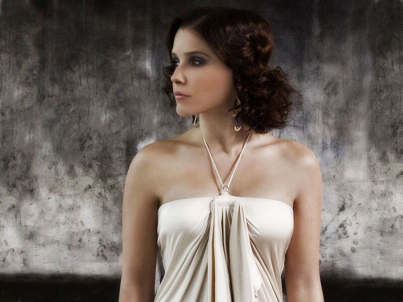 Woman in White Dress — Dramatic, Photograph, Earrings, Makeup