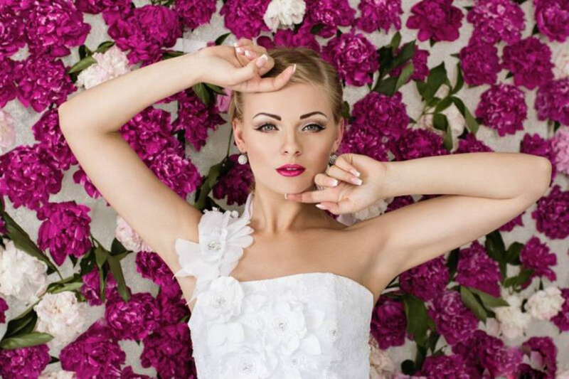 Woman in White Dress — Dramatic, Photograph, Flowers