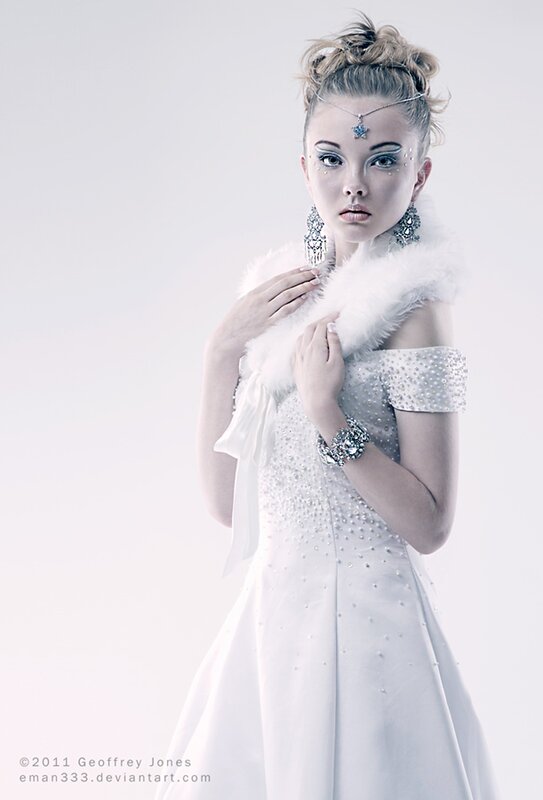 Woman in White Dress — Dramatic, Photograph, Fur Stole