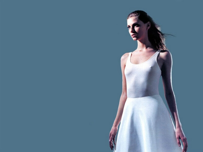 Woman in White Dress — Dramatic, Photograph, Hair, Blue Background