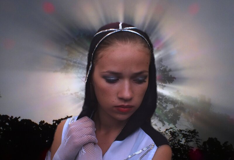 Woman in White Dress — Dramatic, Photograph, Headband
