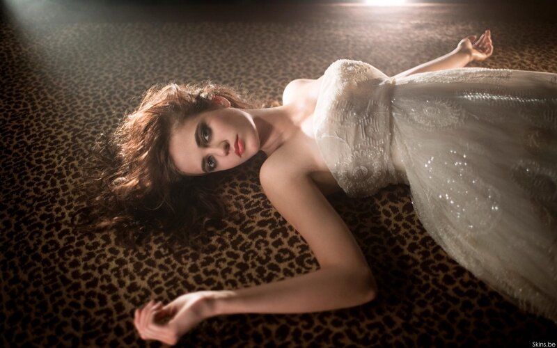 Woman in White Dress — Dramatic, Photograph, Leopard Print, Light, Brown, Black