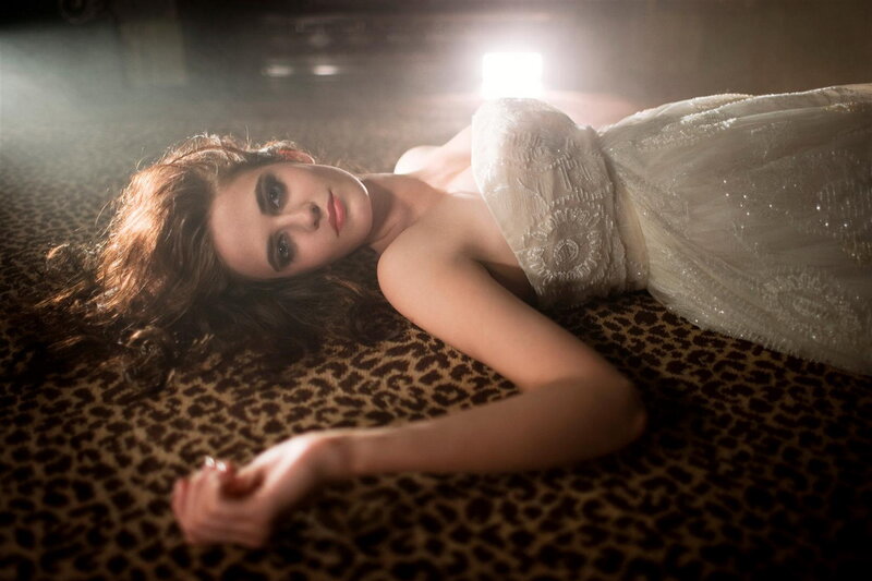 Woman in White Dress — Dramatic, Photograph, Leopard Print, Light, Brown