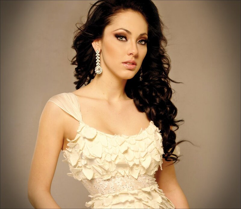 Woman in White Dress — Dramatic, Photograph, Long Hair, Earrings, Makeup