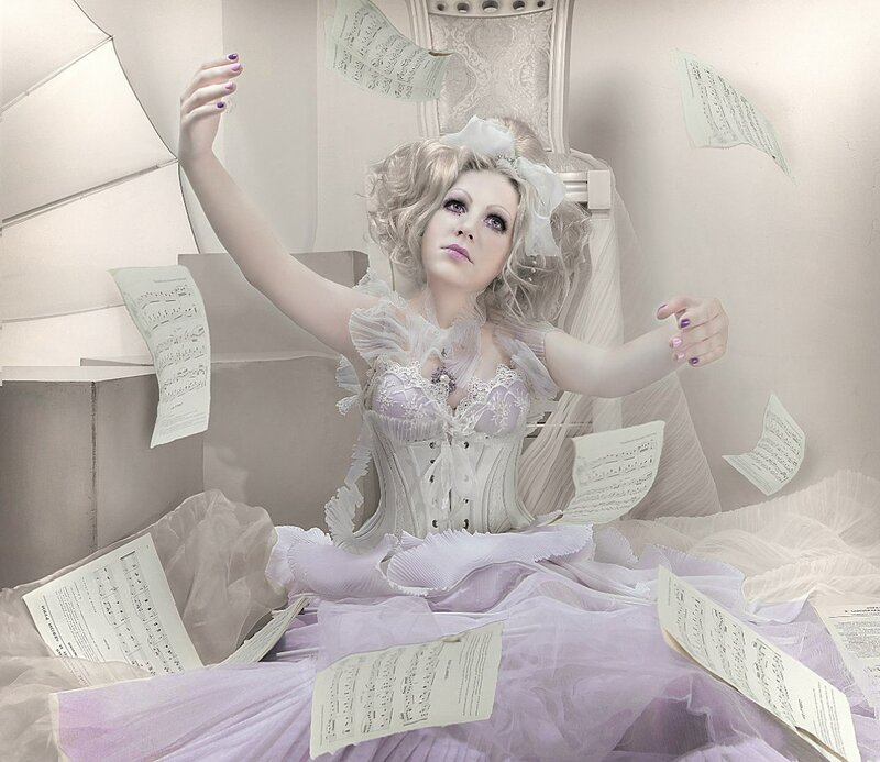 Woman in White Dress — Dramatic, Photograph, Music Sheets