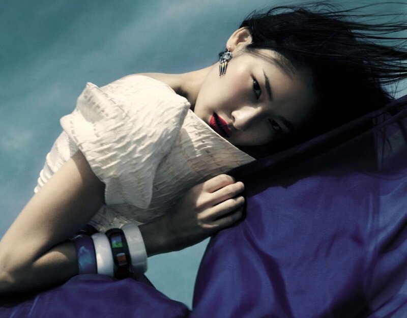 Woman in White Dress — Dramatic, Photograph, Red Lipstick