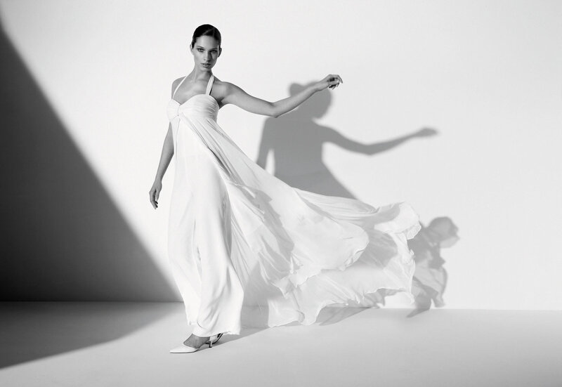 Woman in White Dress — Dramatic, Photograph, Shadow