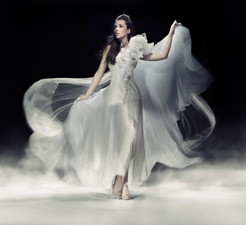 Woman in White Dress — Dramatic, Photograph, Smoke, Lighting