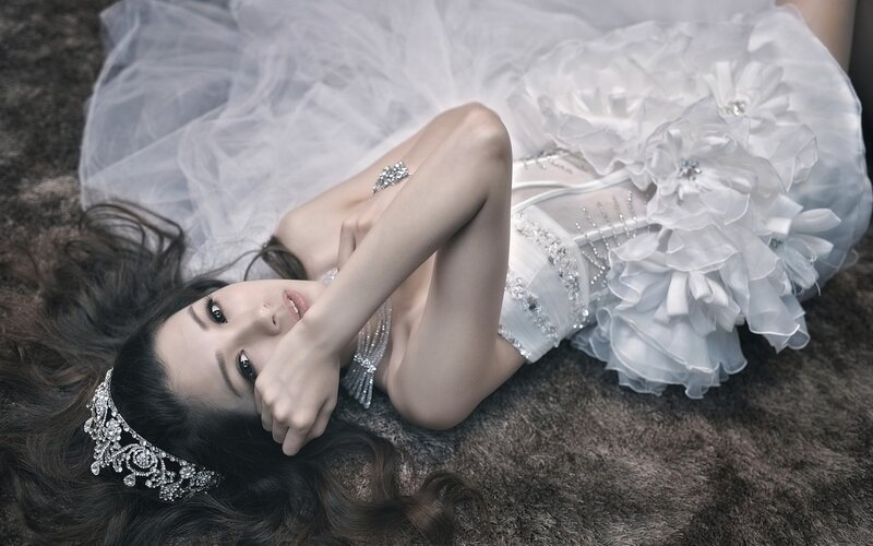 Woman in White Dress — Dramatic, Photograph, Tiara