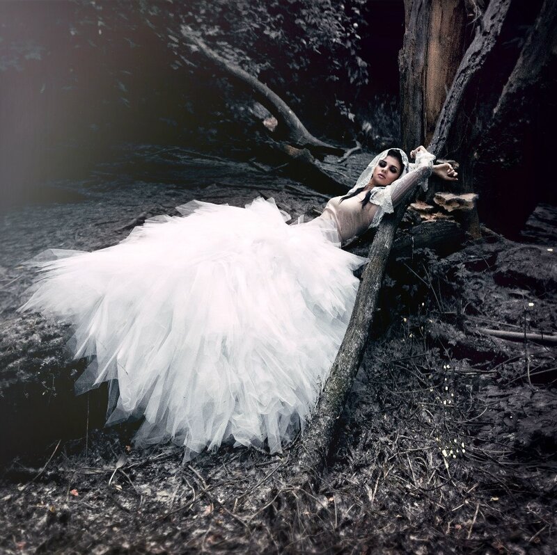 Woman in White Dress — Dramatic, Photograph, Tree, Forest