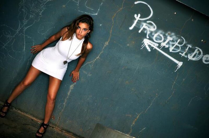 Woman in White Dress — Dramatic, Photograph, Wall, Graffiti