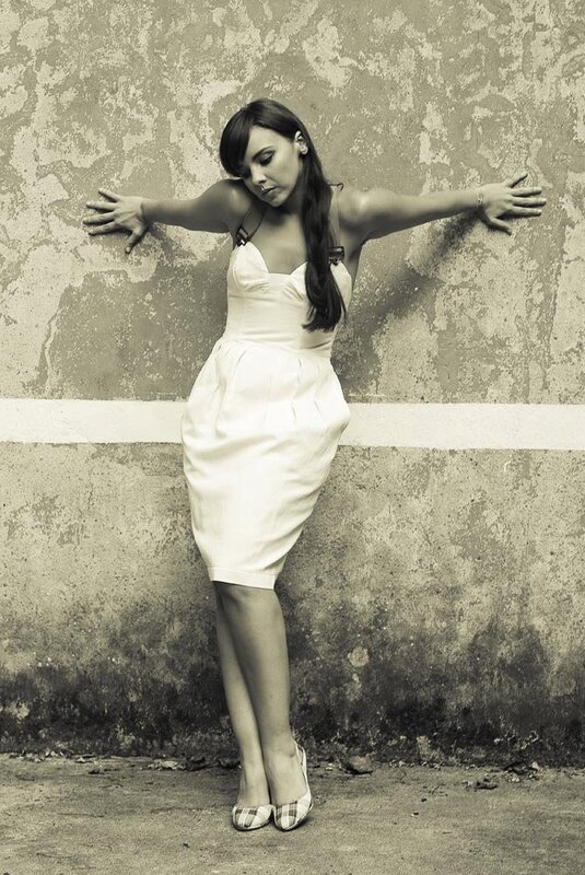 Woman in White Dress — Dramatic, Photograph, Wall, Heels