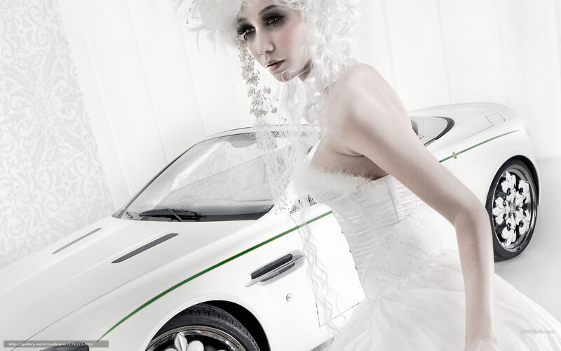 Woman in White Dress — Dramatic, Photograph, White Car