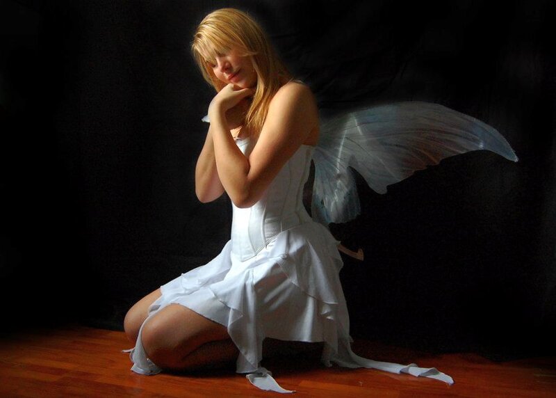 Woman in White Dress — Dramatic, Photograph, Wings