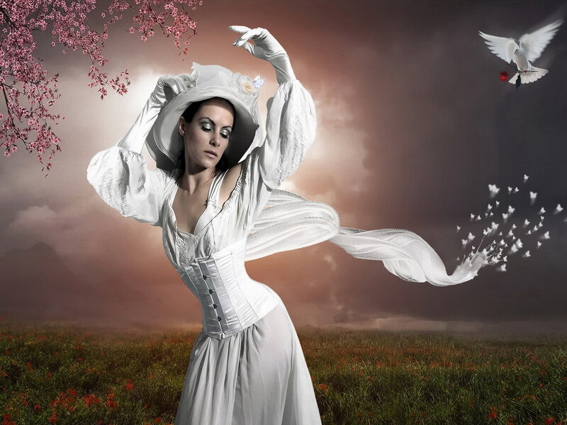 Woman in White Dress — Dramatic, Spring, Digital Art