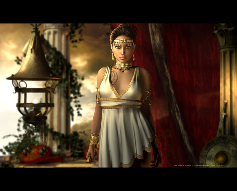 Woman in White Dress — Dramatic, Sunset, 3d Render